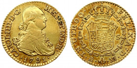 Spain 1 Escudo 1791 MF Charles IV(1788-1808). Obverse: Bust right. Obverse Legend: CAROL • IIII • D • G • HISP • ETIND • R •. Reverse: Crowned arms in...