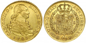 Spain 2 Escudos 1789 MF Charles IV(1788-1808). Obverse: Bust right. Obverse Legend: CAROL • IIII • D • G • HISP • ETIND • R •. Reverse: Crowned arms i...