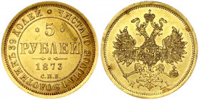 Russia 5 Roubles 1873 СПБ-НІ St. Petersburg. Alexander II (1854-1881). Obverse: Crowned double imperial eagle ribbons on crown. Reverse: Value text an...