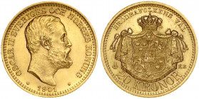 Sweden 20 Kronor 1901 EB Oscar II(1872-1907). Obverse: Head right. Obverse Legend: OSCAR II SVERIGES... Reverse: Crowned and mantled arms. Gold 8.96g....