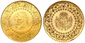 Turkey 25 Kurush 1961 Obverse: Head of Atatürk left. Reverse: Country name and date in ornate monogram within circle of stars; floral border surrounds...