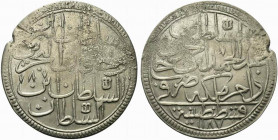 TURCHIA. Impero Ottomano, Abdul Hamid I (AH 1187-1203 / AD 1774-1789). 2 Kurush Ag (44.83mm, 26.40g). Qustantiniya, AH 1187. KM 402. qBB