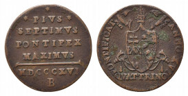 BOLOGNA. Pio VII (1800-1823). Quattrino 1816 Cu (2,00 g - 20 mm). Coniato su tondello più leggero, rif. Gig. 75a - R3. MB-BB