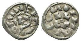 LUCCA. Enrico V (1106-1125) Denaro Ag (g. 1.07). Lettere T legate a monogramma R/ Lettere LVCA. Biaggi 1056. qSPL