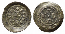 MANTOVA. Anonime con simboli vescovili (1150-1256). Denaro scodellato Mi (0,55 g). Bign.2. BB