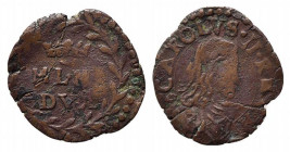 MILANO. Carlo II (1676-1700). Quattrino su tondello rotondo Cu (1,66 g). Cr.14/B; MIR 392/2 R2. MB-BB