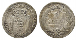 MILANO. Giuseppe II d'Asburgo (1780-1790). 5 soldi 1784 Ag (1,29 g). MIR 450/3 Raro. MB