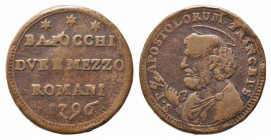 ROMA. Pio VI (1775-1799). Sanpietrino da 2 1/2 baiocchi 1796. Cu (18,2 g - 29.2 mm). qBB