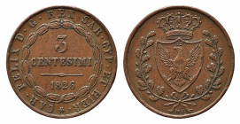SAVOIA. Vittorio Emanuele II (1859-1861). 3 centesimi 1826 Bologna (conio Carlo Felice). Gig.21 Raro. BB