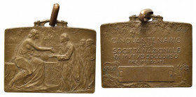 Medaglia cinquantenario della Società Nazionale di Mutuo Soccorso fra Impiegati 1862-1912. AE (10,88 g - 25x17 mm). SPL