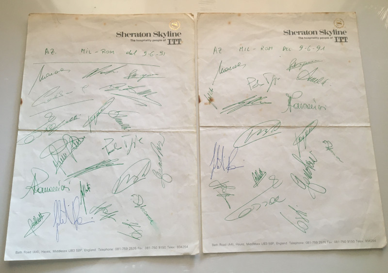 AUTOGRAFI. A.C. Milan autografi originali stagione 1990/1991, incluso van Basten...