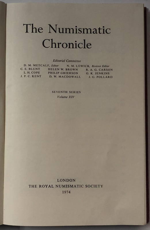 AA.VV The numismatic chronicle London 1974. Tela ed. pp. 233+ XXXI tavv. 16. Con...