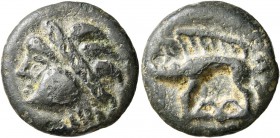 CELTIC, Northeast Gaul. Leuci. Circa 100-50 BC. Cast unit (Potin, 17 mm, 4.91 g, 4 h). Celticized male head to left. Rev. Boar left. DT 225. Gäumann 9...