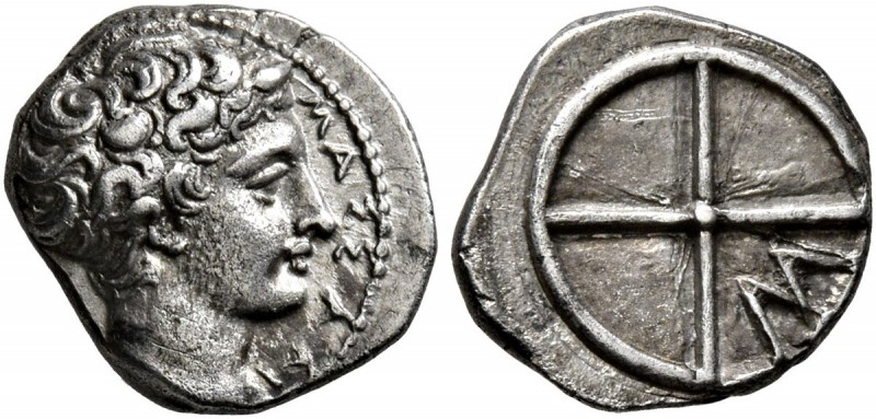 GAUL. Massalia. Circa 410-380 BC. Obol (Silver, 10 mm, 0.79 g). MAΣΣAΛI Bare hea...