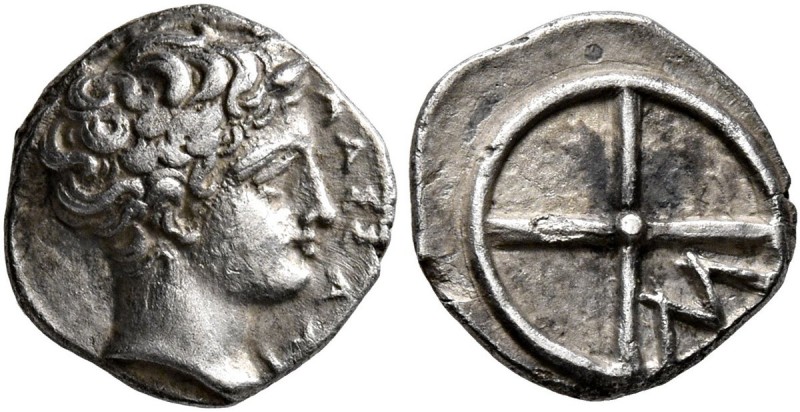 GAUL. Massalia. Circa 410-380 BC. Obol (Silver, 10 mm, 0.78 g). MAΣΣAΛI Bare hea...