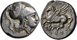 SICILY. Syracuse. Agathokles , 317-289 BC. Stater (Silver, 21 mm, 8.46 g, 9 h), circa 317-305. Head of Athena to right, wearing Corinthian helmet deco...