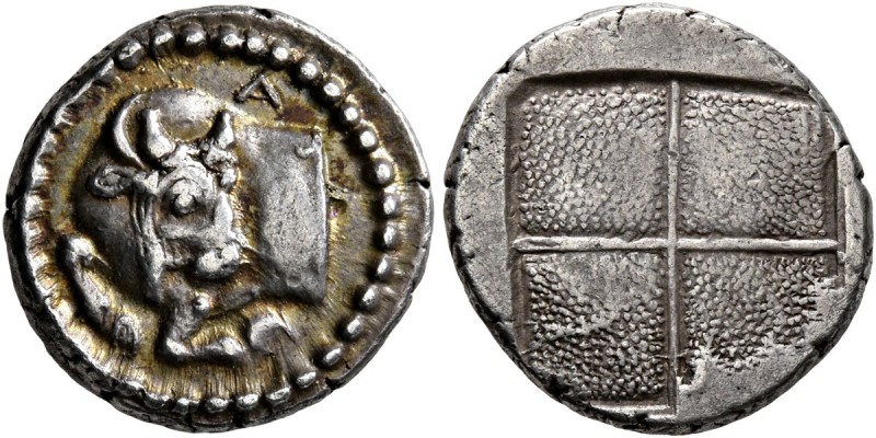 MACEDON. Akanthos. Circa 470-390 BC. Tetrobol (Silver, 14 mm, 2.54 g). Forepart ...