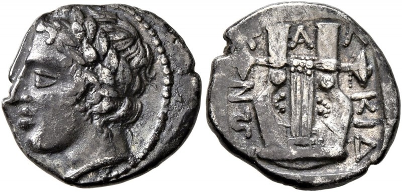 MACEDON, Chalkidian League. Circa 400 BC. Tetrobol (Silver, 14 mm, 2.33 g, 5 h),...