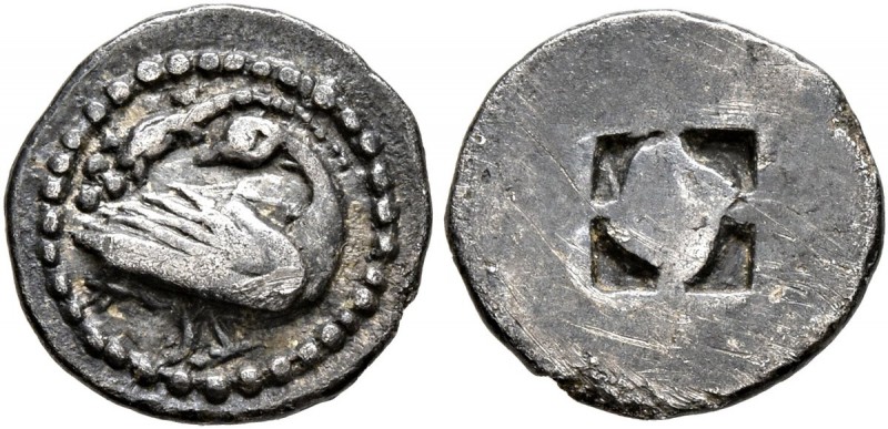MACEDON. Eion. Circa 460-400 BC. Trihemiobol (Silver, 11 mm, 0.93 g). Goose stan...