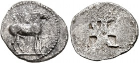 MACEDON. Mende. Circa 510-480 BC. Tetrobol (Silver, 16 mm, 1.67 g). Donkey standing right. Rev. Incuse square of mill-sail pattern. AMNG III -. BMC -....