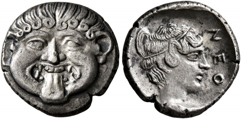 MACEDON. Neapolis. Circa 424-350 BC. Hemidrachm (Silver, 12 mm, 1.69 g, 1 h). Fa...