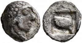 MACEDON. Skione. Circa 480-454/3 BC. Hemiobol (Silver, 6 mm, 0.22 g). Male head to right. Rev. Human eye within incuse square. AMNG III -. SNG ANS 710...