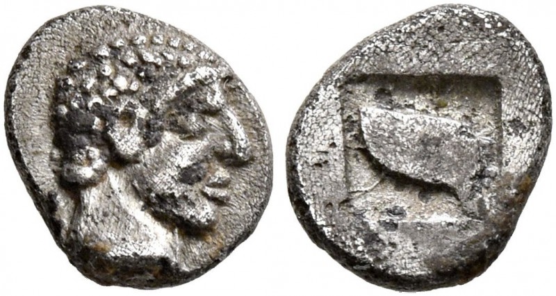 MACEDON. Skione. Circa 480-454/3 BC. Hemiobol (Silver, 7 mm, 0.31 g). Male head ...