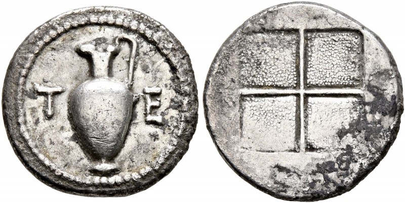 MACEDON. Terone. Circa 424-422 BC. Tetrobol (Silver, 15 mm, 2.39 g). T-E Oinocho...