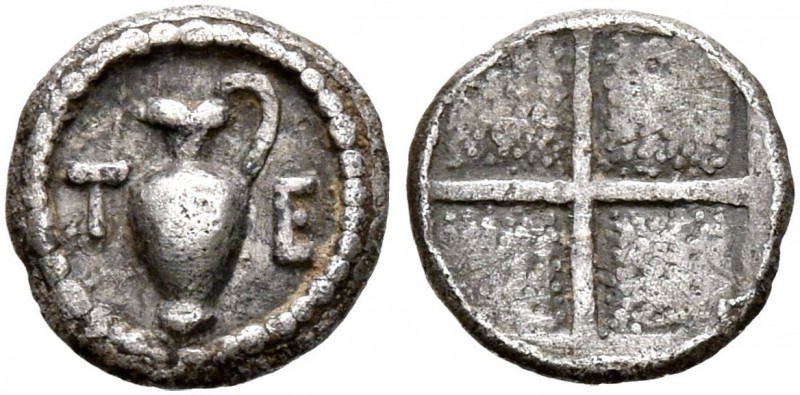 MACEDON. Terone. Circa 424-422 BC. Tetartemorion (Silver, 7 mm, 0.21 g). T-E Oin...
