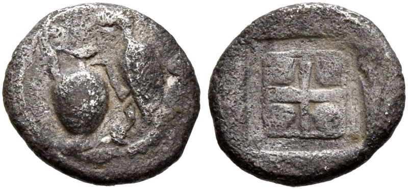 MACEDON. Terone. Late 5th century BC. Hemiobol (Silver, 8 mm, 0.32 g). Oinochoe,...
