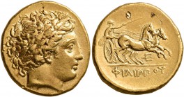 KINGS OF MACEDON. Philip II, 359-336 BC. Stater (Gold, 19 mm, 8.56 g, 11 h), Pella, struck under Philip II or Alexander III, circa 340-328. Laureate h...