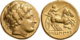 KINGS OF MACEDON. Philip II, 359-336 BC. Stater (Gold, 18 mm, 8.58 g, 9 h), Pella, struck by Antipater or Polyperchon, under Philip III, circa 323-318...