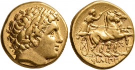 KINGS OF MACEDON. Philip II, 359-336 BC. Stater (Gold, 17 mm, 8.54 g, 10 h), Abydos, struck by Leonnatos, Arrhidaios, or Antigonos I Monophthalmos, ci...