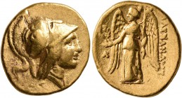 KINGS OF MACEDON. Alexander III ‘the Great’, 336-323 BC. Stater (Gold, 19 mm, 8.51 g, 12 h), Arados, struck under Menes, circa 325/4-324/3 BC. Head of...