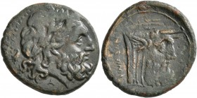 AKARNANIA. The Oiniadai. Circa 219-211 BC. Tetrachalkon (Bronze, 23 mm, 7.37 g, 7 h). Laureate head of Zeus to right; to left, eagle. Rev. OINIAΔAN He...