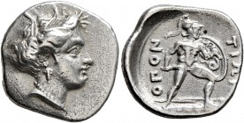 LOKRIS. Lokris Opuntii. Circa 382-356 BC. Triobol (Silver, 16 mm, 2.65 g, 5 h). Head of Persephone to right, wearing grain wreath. Rev. OΠON-TIΩN Ajax...