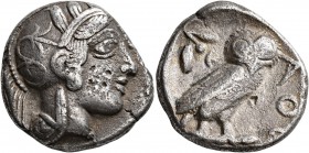 ATTICA. Athens. Circa 440s-430s BC. Tetradrachm (Silver, 24 mm, 16.43 g, 10 h). Head of Athena to right, wrearing crested Attic helmet decorated with ...