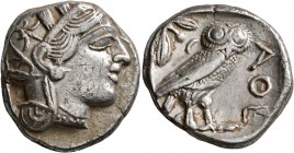 ATTICA. Athens. Circa 430s BC. Tetradrachm (Silver, 24 mm, 16.87 g, 9 h). Head of Athena to right, wrearing crested Attic helmet decorated with three ...