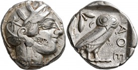 ATTICA. Athens. Circa 430s BC. Tetradrachm (Silver, 25 mm, 16.94 g, 8 h). Head of Athena to right, wrearing crested Attic helmet decorated with three ...