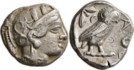 ATTICA. Athens. Circa 430s BC. Tetradrachm (Silver, 24 mm, 16.80 g, 9 h). Head of Athena to right, wrearing crested Attic helmet decorated with three ...