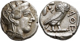 ATTICA. Athens. Circa 430s-420s BC. Tetradrachm (Silver, 23 mm, 17.11 g, 9 h). Head of Athena to right, wearing crested Attic helmet decorated with th...