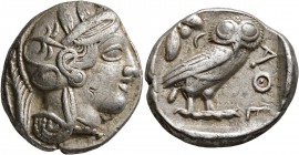 ATTICA. Athens. Circa 430s-420s BC. Tetradrachm (Silver, 25 mm, 16.87 g, 10 h). Head of Athena to right, wearing crested Attic helmet decorated with t...