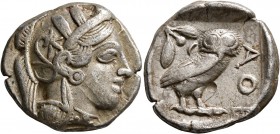ATTICA. Athens. Circa 430s-420s BC. Tetradrachm (Silver, 26 mm, 16.83 g, 9 h). Head of Athena to right, wearing crested Attic helmet decorated with th...