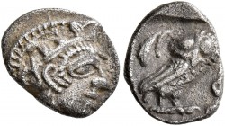 ATTICA. Athens. Circa 454-404 BC. Obol (Silver, 10 mm, 0.66 g, 3 h). Head of Athena to right, wrearing crested Attic helmet decorated with three olive...