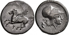 CORINTHIA. Corinth. Circa 375-300 BC. Stater (Silver, 21 mm, 8.35 g, 7 h). Ϙ Pegasus flying left. Rev. Head of Athena to right, wearing Corinthian hel...
