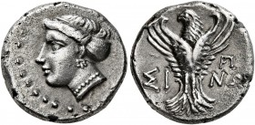 PAPHLAGONIA. Sinope. late 4th-3rd century BC. Hemidrachm (Silver, 15 mm, 2.94 g, 12 h). Head of a nymph to left, hair in sakkos, wearing triple-pendan...