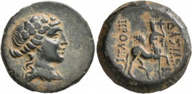 KINGS OF BITHYNIA. Prusias II Cynegos, 182-149 BC. Tetrachalkon (Bronze, 21 mm, 6.12 g, 12 h). Head of Dionysos to right, wearing ivy-wreath. Rev. BAΣ...