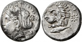 MYSIA. Kyzikos . Circa 390-341/0 BC. Drachm (Silver, 14 mm, 3.15 g, 12 h). ΣΩTEIPA Head of Kore Soteira left, with hair in sphendone. Rev. KYZI Head o...