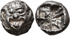 MYSIA. Parion. 5th century BC. Drachm (Silver, 13 mm, 4.02 g). Facing gorgoneion with large ears and protruding tongue. Rev. Irregular pattern within ...