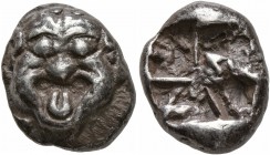 MYSIA. Parion. 5th century BC. Drachm (Silver, 14 mm, 3.96 g). Facing gorgoneion with large ears and protruding tongue. Rev. Irregular pattern within ...